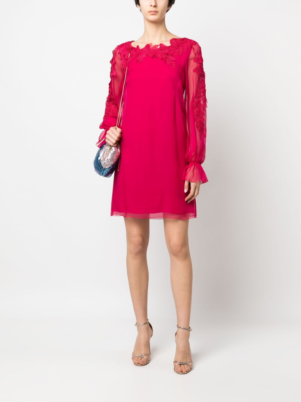 Abito fucsia maniche velate A0456 0114 ROSSO ALBERTA FERRETTI