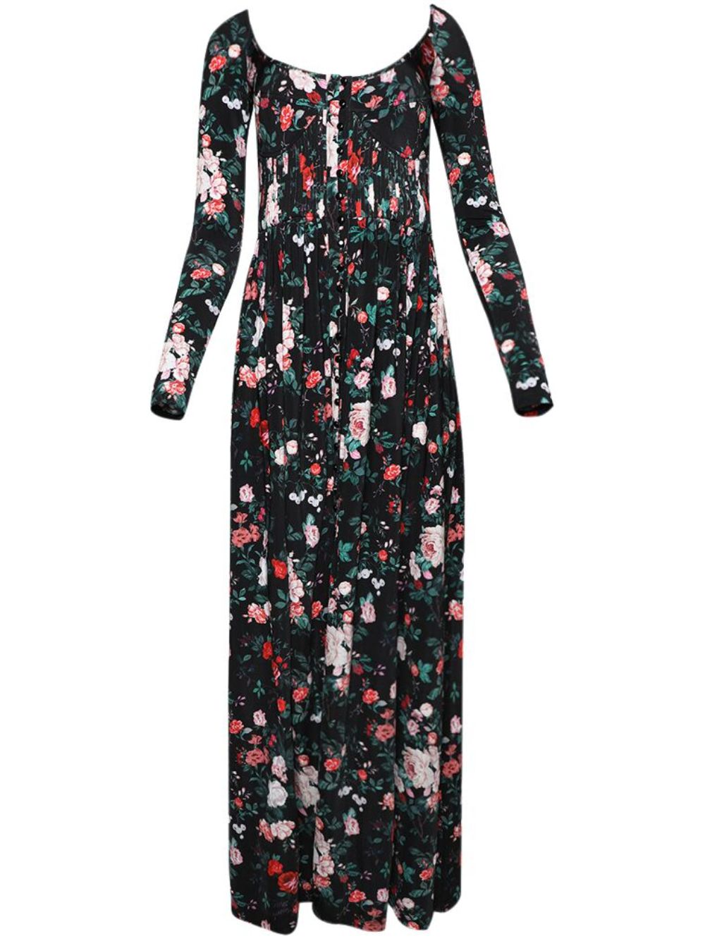 Abito nero lungo con fantasia floreale 23PJR0557VI0269 V986 RABANNE