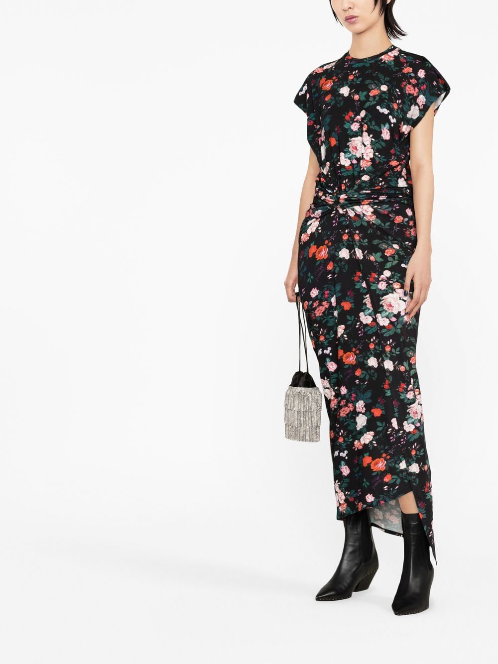Abito midi con nodo e fantasia floreale 23PJRO354VI0322 V986 RABANNE