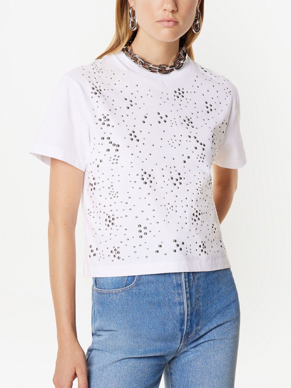 T-shirt bianca con borchie tonde 23PJTE107CO0467 P100 RABANNE