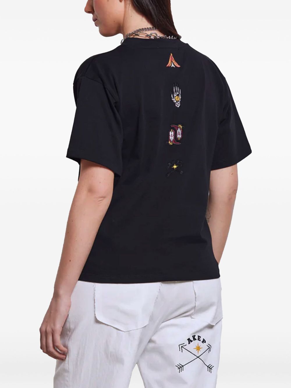 T-shirt nera ricami texani retro TSKD05211 NERO AKEP