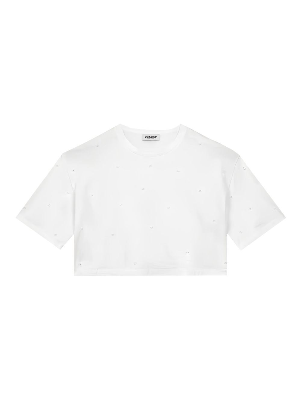 T-shirt bianca crop over con perline S989JF0271DHI8DD 000 DONDUP