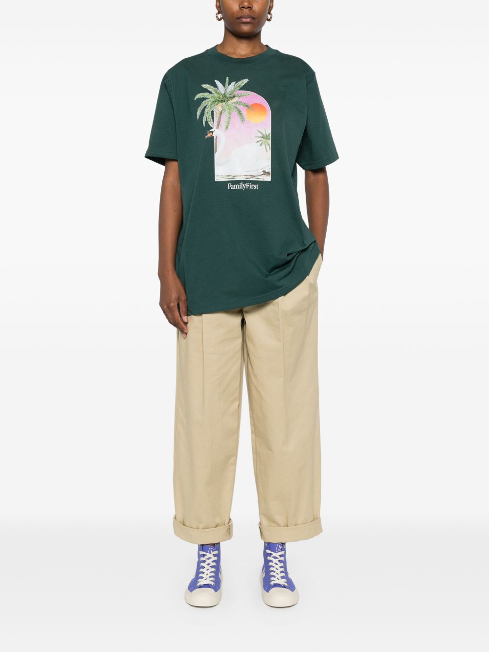 T-shirt verde stampa cigno TS2407 GR FAMILY FIRST MILANO
