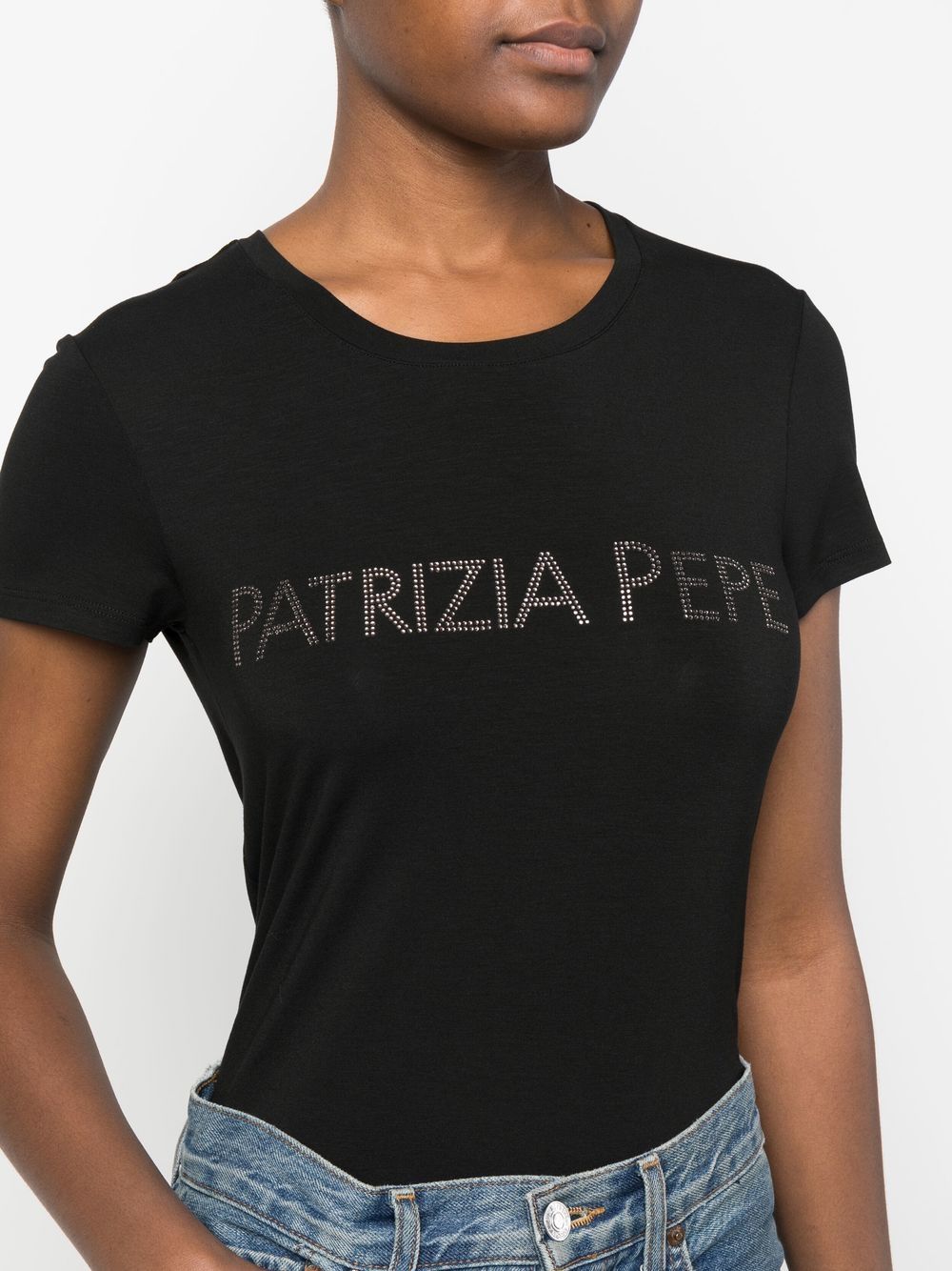 T-shirt nera logo strass CM1419J013 K103 PATRIZIA PEPE