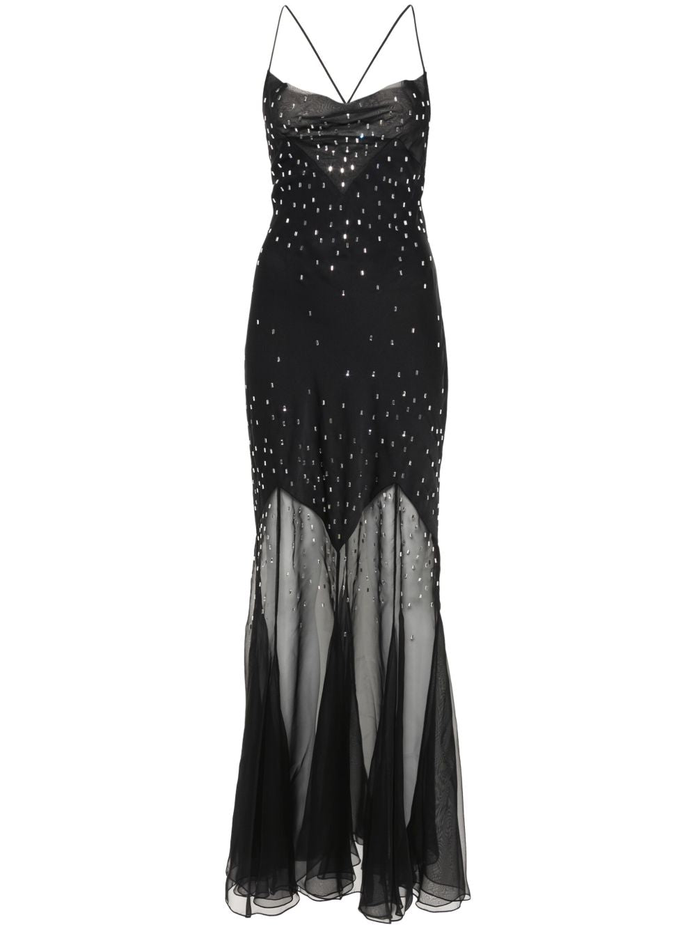 Abito lungo nero con strass 24PCRO756PO0336 P001 RABANNE