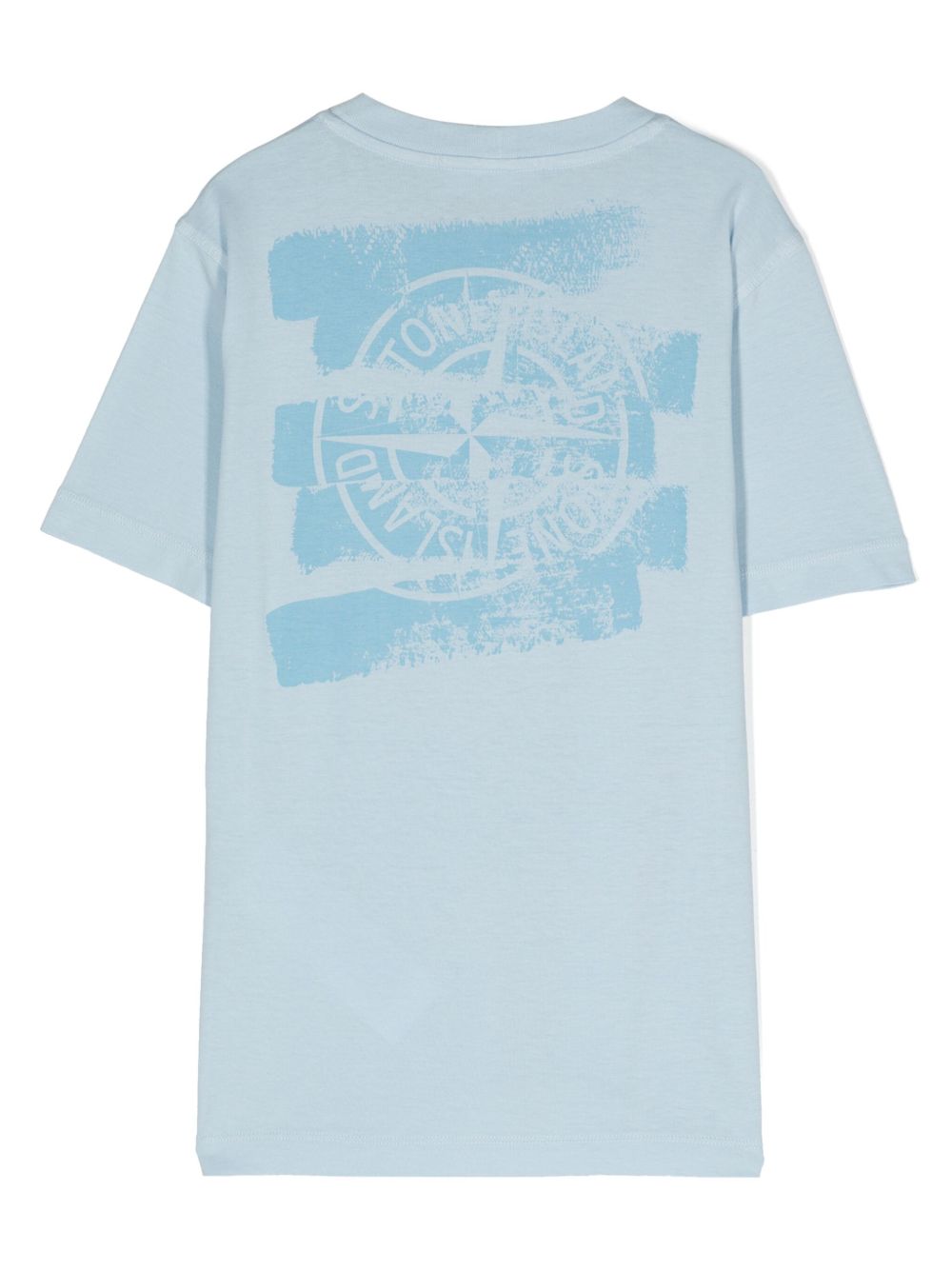 T-shirt celeste con stampa Compass fronte/retro 801621079 V0040 STONE ISLAND KIDS