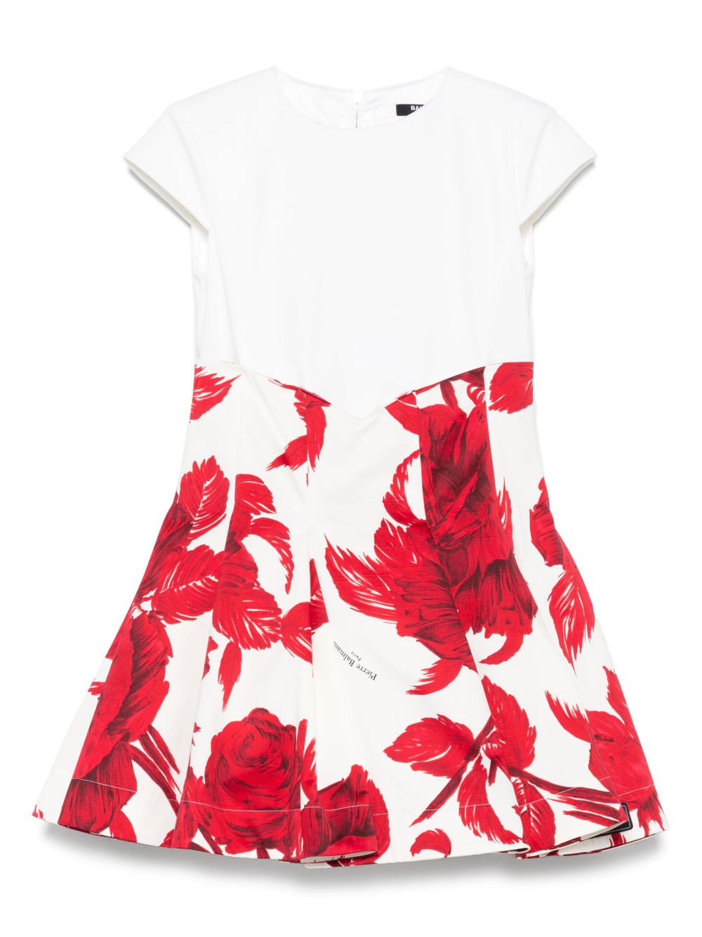 Abito avorio e rosso con fantasia floreale BW1E11G0175 102RO BALMAIN KIDS