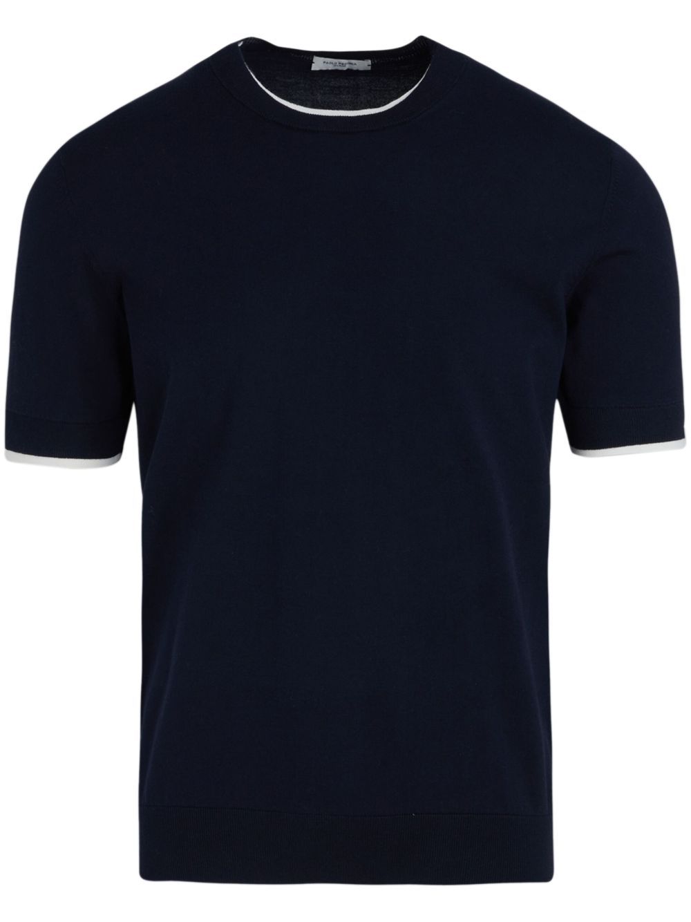 maglia girocollo blu orli a contrasto A020F100 6685 PAOLO PECORA