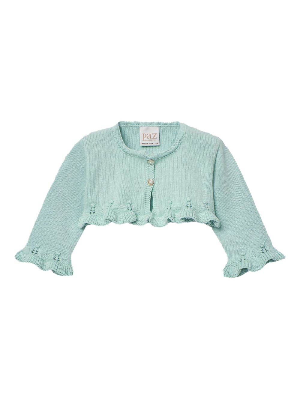 Cardigan crop verde acqua con ricami 001122299 13H82 PAZ RODRIGUEZ KIDS