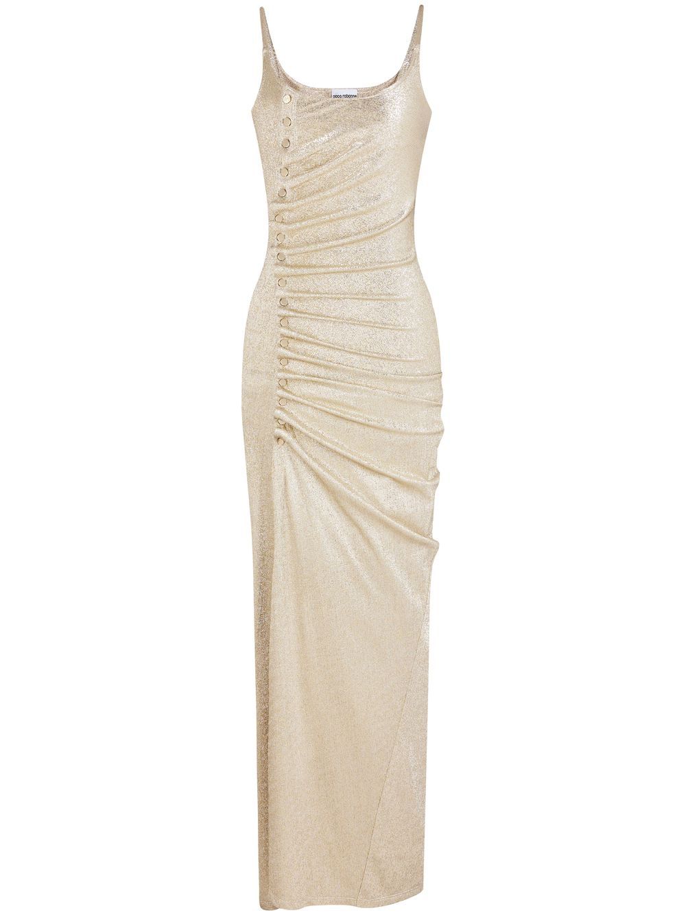 Abito lungo argento/oro drappeggiato con bottoni 23PJRO522VI0261 M042 RABANNE