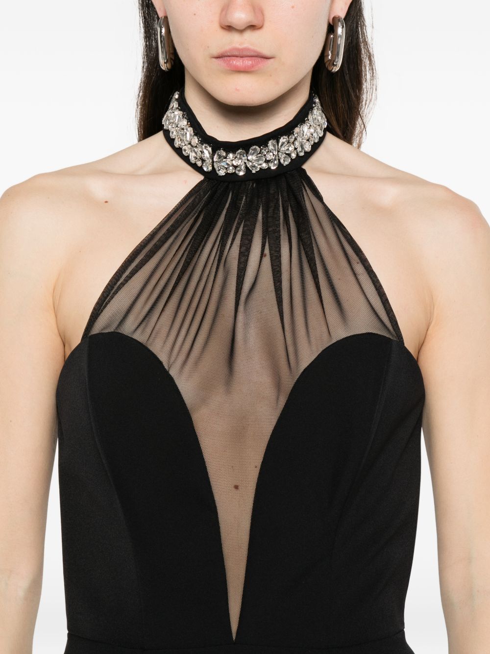 Abito lungo con scollo all'americana e dettagli in tulle AT119 NERO ALESSANDRO LEGORA
