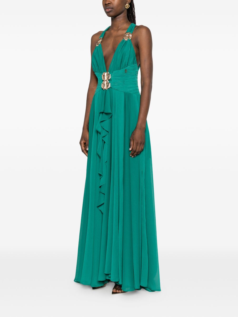 Abito lungo in poliammide scollo halter WS00901 VERDE BABYLON COLLECTION