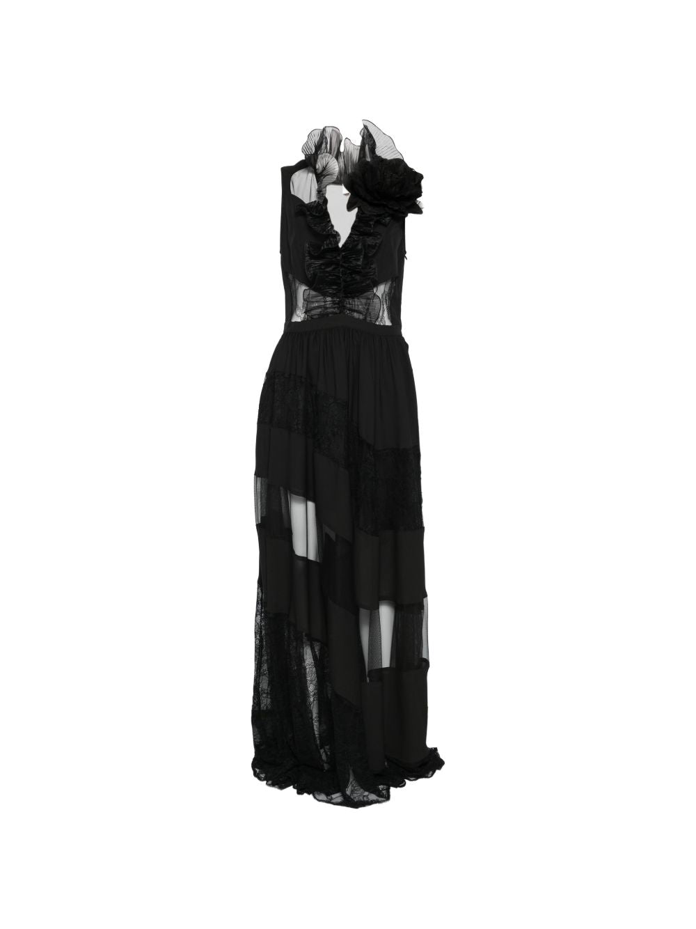 Abito lungo con dettagli floreali scollo a V WEL0707 NERO BABYLON EUREKA