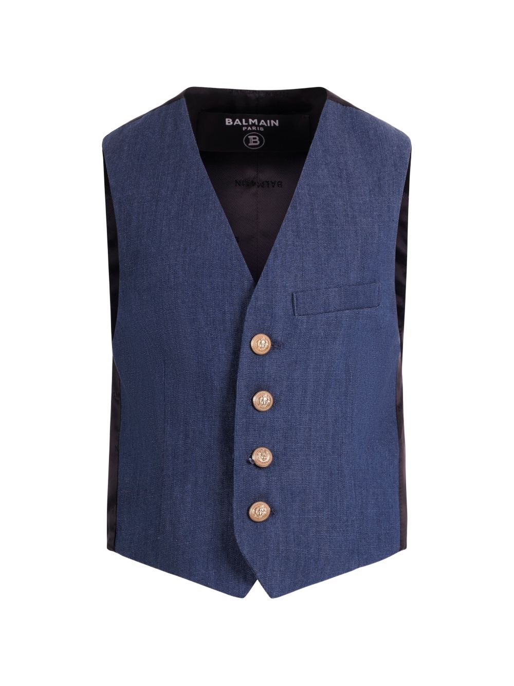 Gilet blu con bottoni dorati BY2P82P0588 625 BALMAIN KIDS