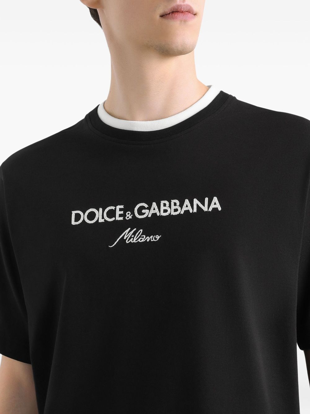 T-shirt in cotone girocollo con ricamo G8ST6ZG7PCG N0000 DOLCE&GABBANA