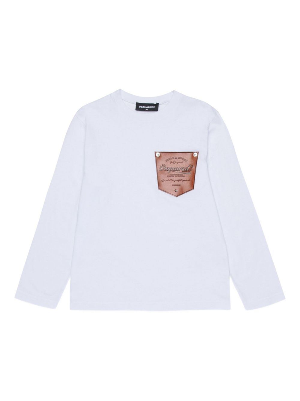 Maglia in cotone con tasca in pelle DQ3174D004G DQ100 DSQUARED KIDS