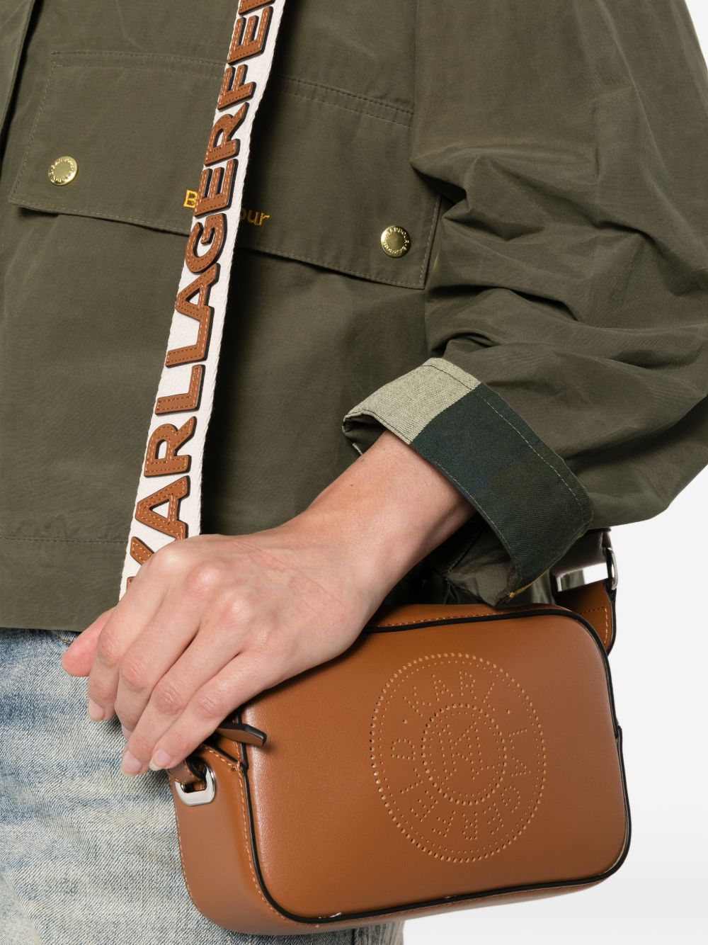 Mini borsa a tracolla in pelle con design perforato A3W30310NN 5047 KARL LAGERFELD