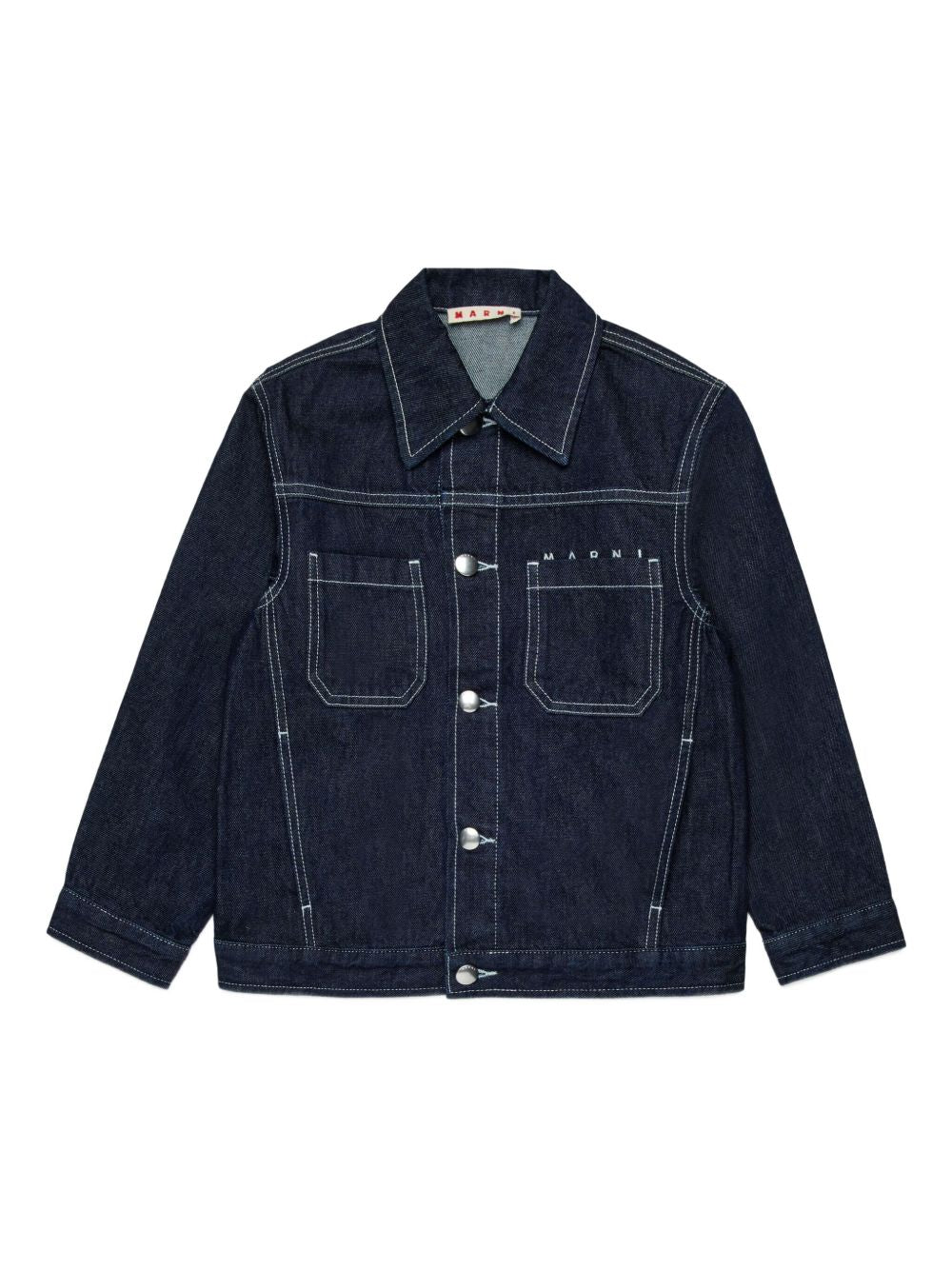 Giacca in denim blu con patch logo M01616M00WH 0M01 MARNI KIDS