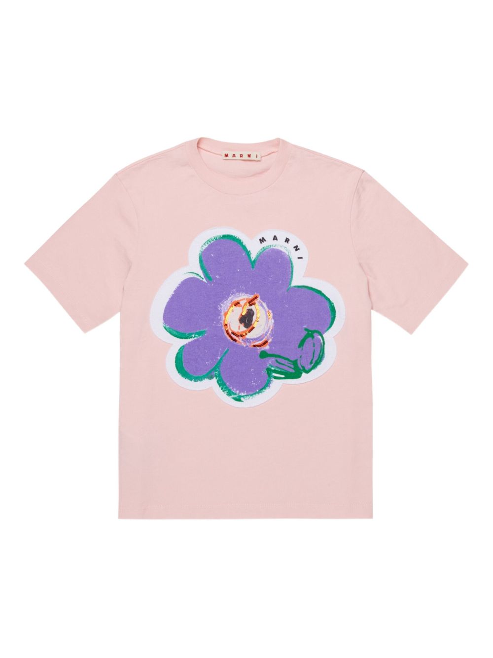 T-shirt in cotone con applicazione floreale M01672M00HZ 0M351 MARNI KIDS