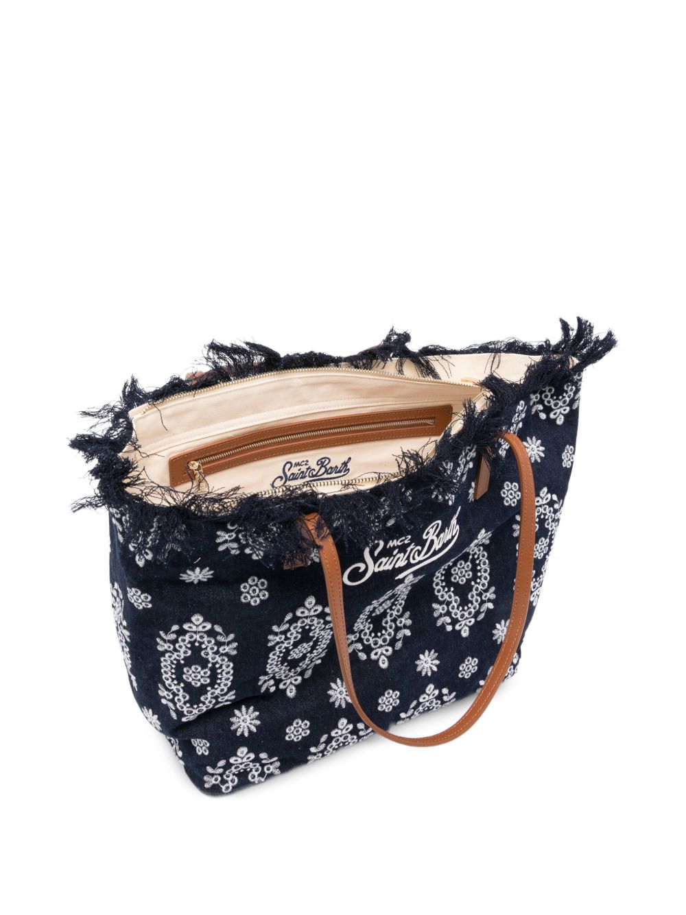 Borsa da spiaggia con ricami e frange CBF0001 01773L MC2 SAINT BARTH