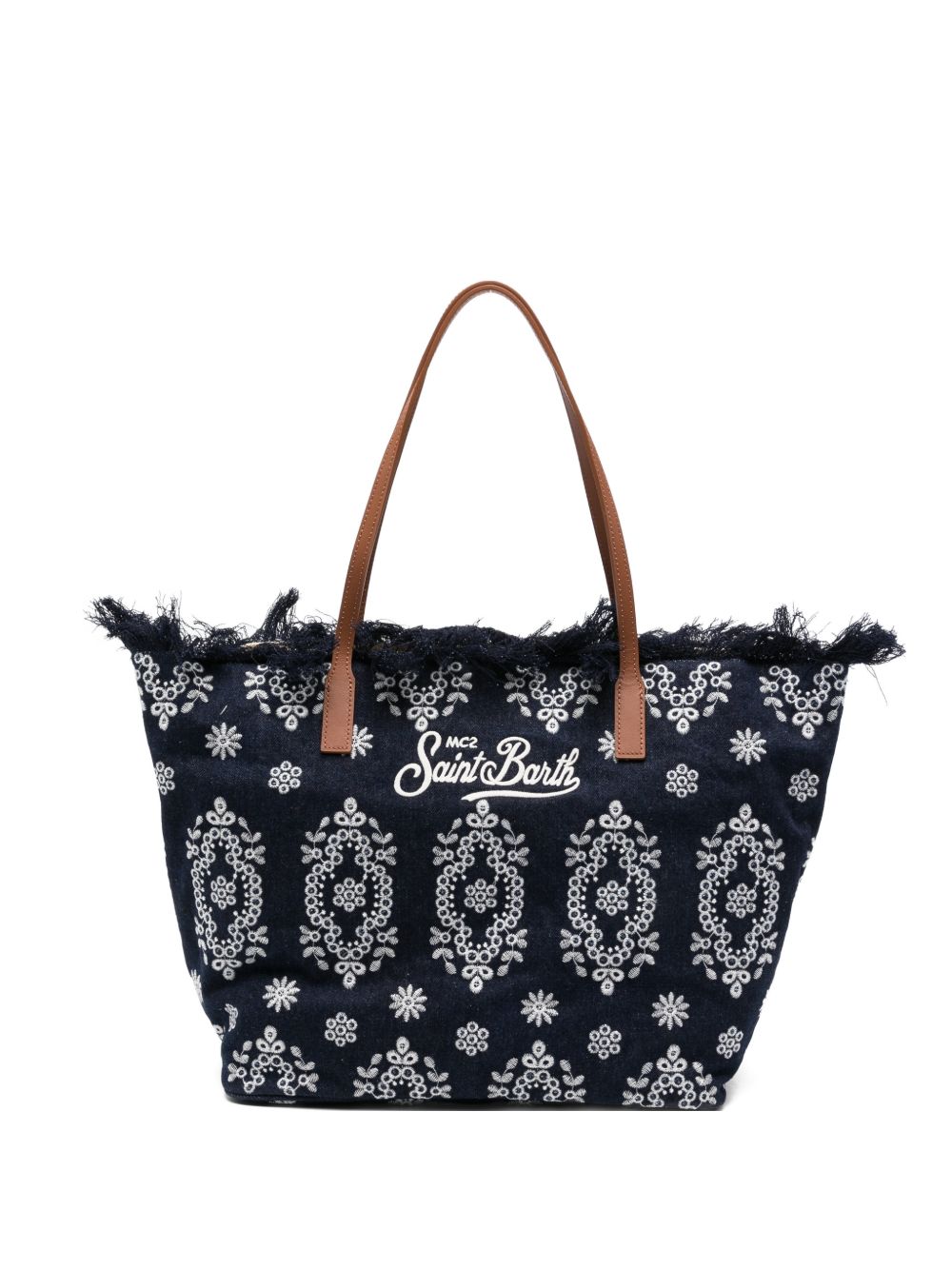 Borsa da spiaggia con ricami e frange CBF0001 01773L MC2 SAINT BARTH