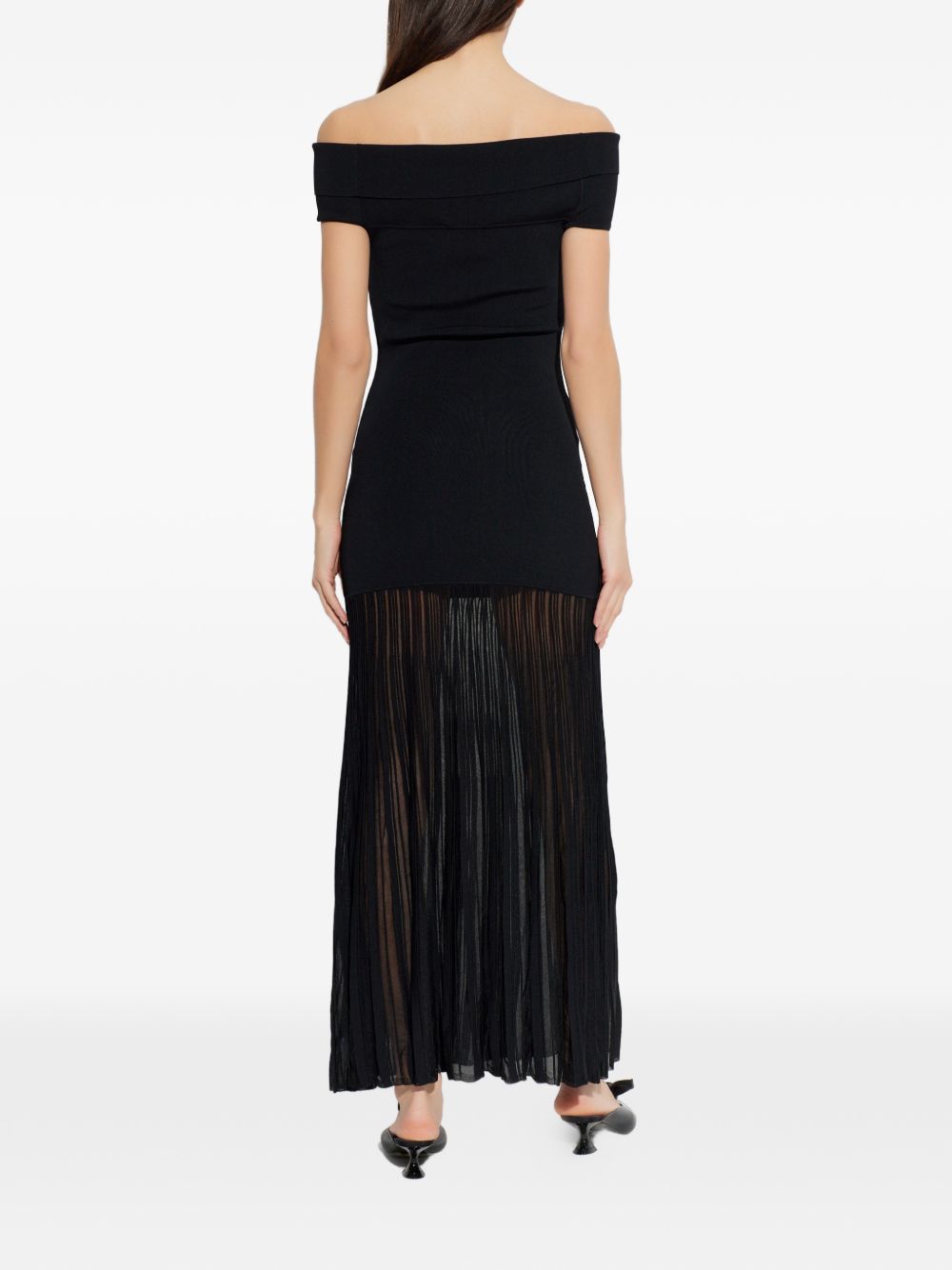Abito maxi off-shoulder in viscosa con frange MS683HGBFD 001 MICHAEL KORS