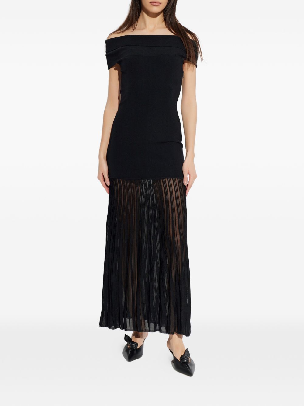 Abito maxi off-shoulder in viscosa con frange MS683HGBFD 001 MICHAEL KORS