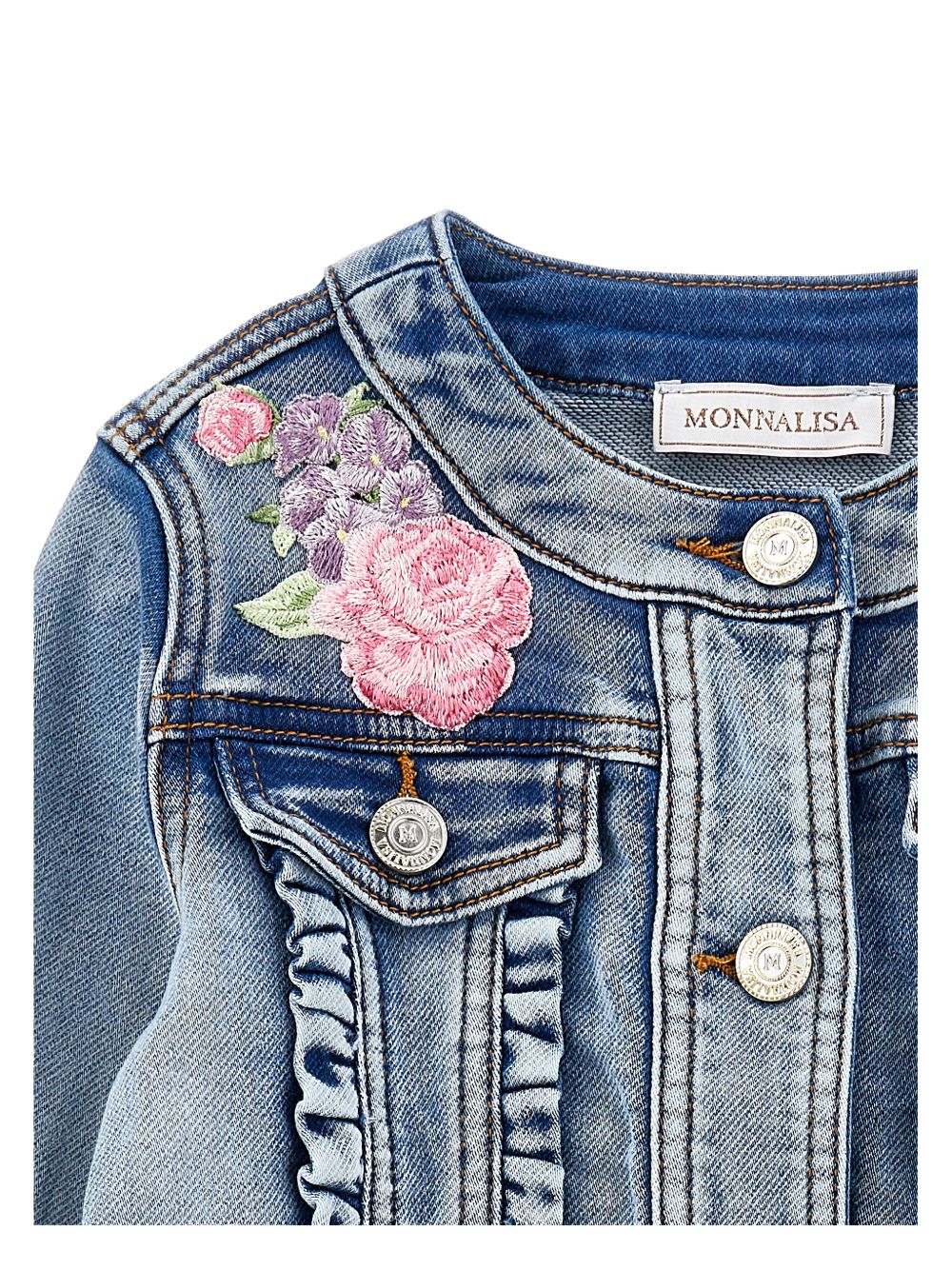 Giacca in denim con ricami floreali 19G1027015 055B MONNALISA KIDS