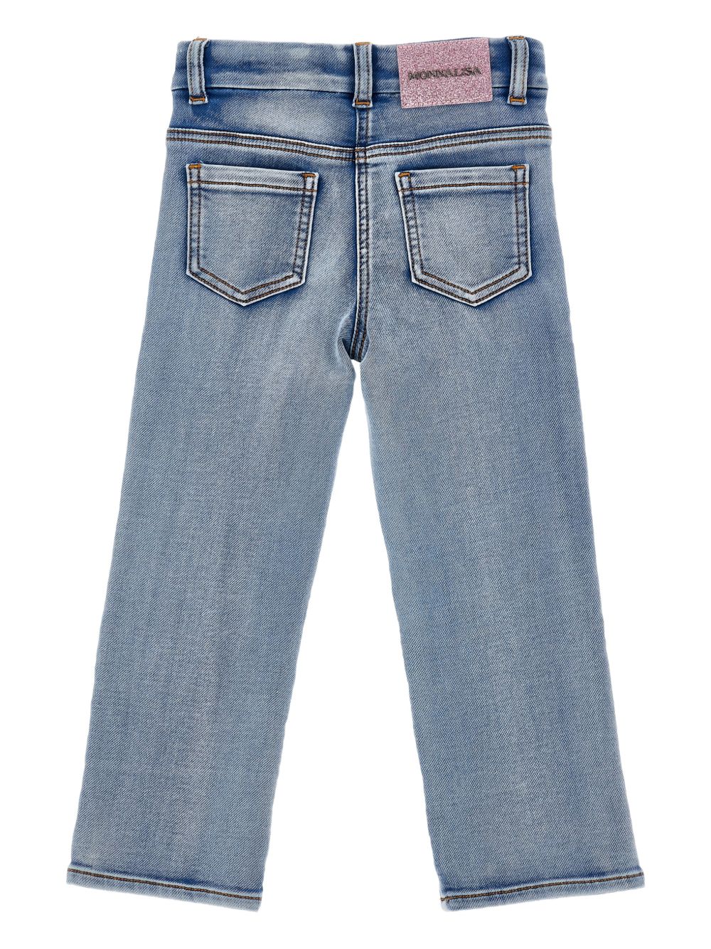 Jeans con ricami floreali e rouches 19G4047015 055B MONNALISA KIDS