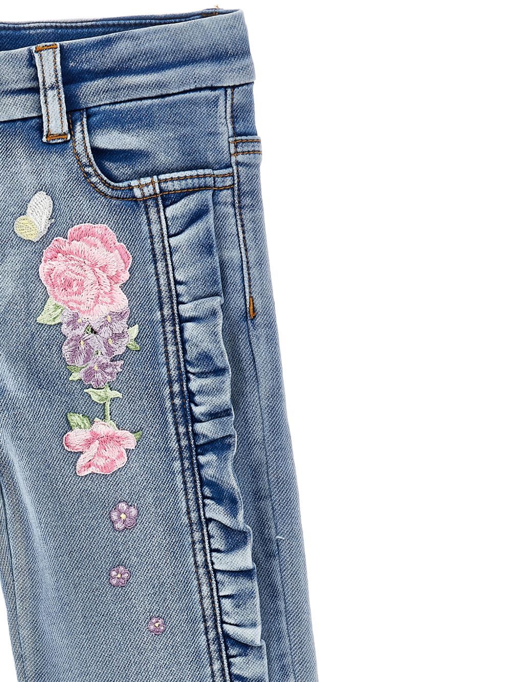 Jeans con ricami floreali e rouches 19G4047015 055B MONNALISA KIDS