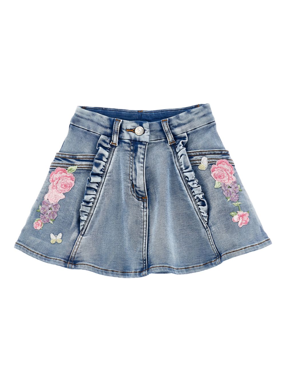 Gonna in denim con ricami floreali 19G7007015 055B MONNALISA KIDS