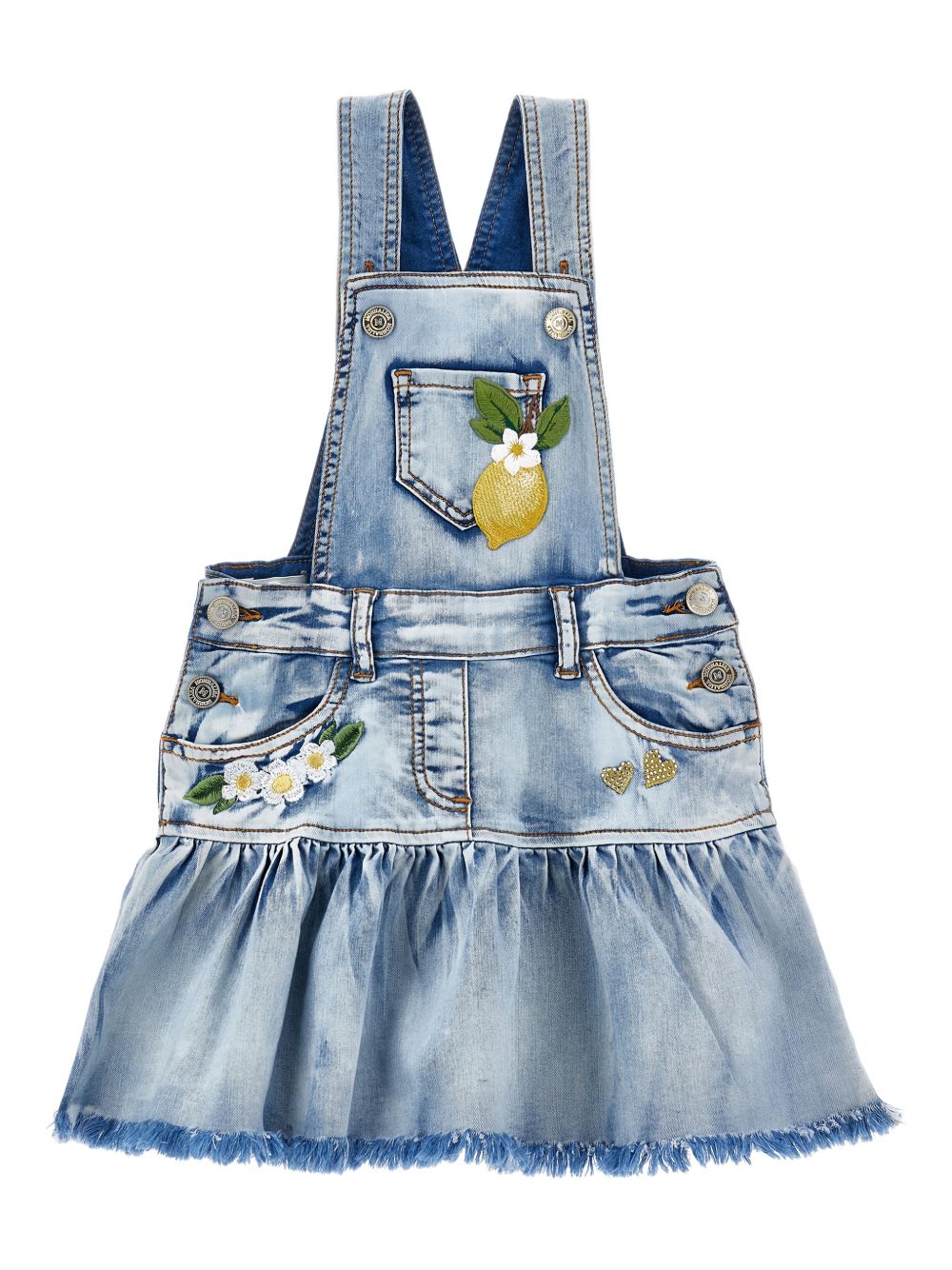 Salopette in denim con ricami 19G7037013 0062 MONNALISA KIDS