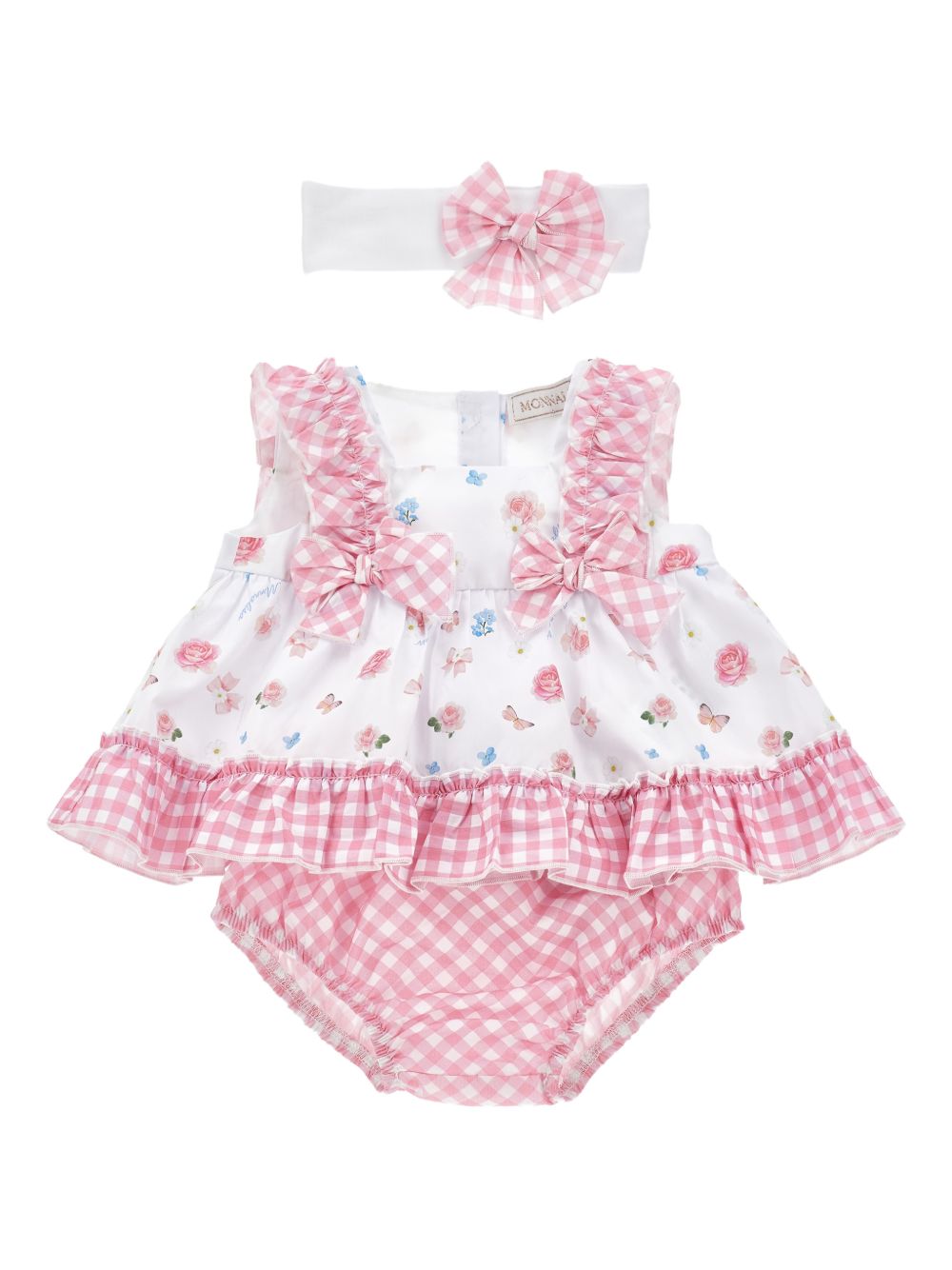 Abito con culotte a quadri vichy rosa 35G5067011 9990 MONNALISA KIDS