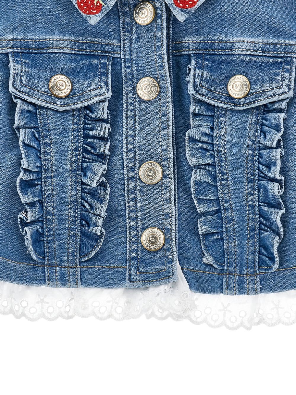 Giacca in denim con ricami fragole 39G1037017 0062 MONNALISA KIDS
