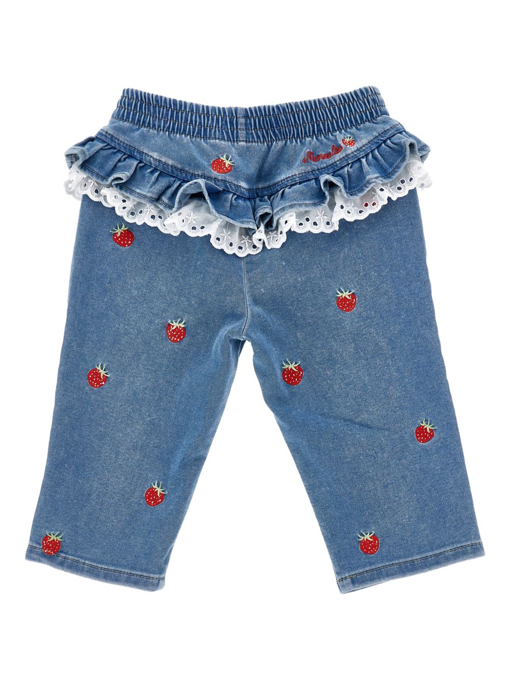 Jeans con ricami fragole e ruche 39G4107017 0062 MONNALISA KIDS
