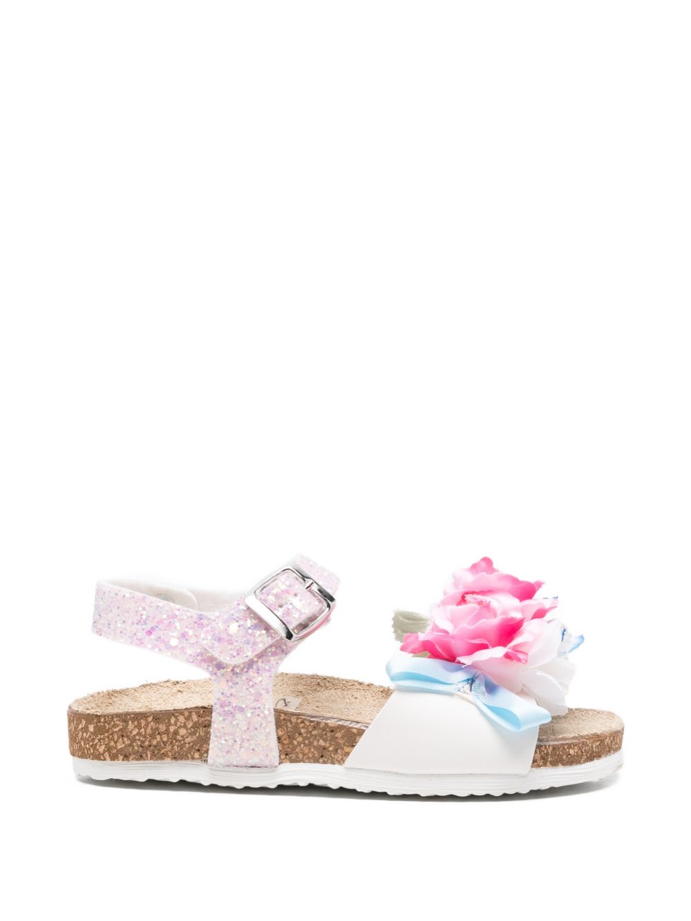 Sandali con fibbia e applicazioni floreali 83G0017708 9990 MONNALISA KIDS