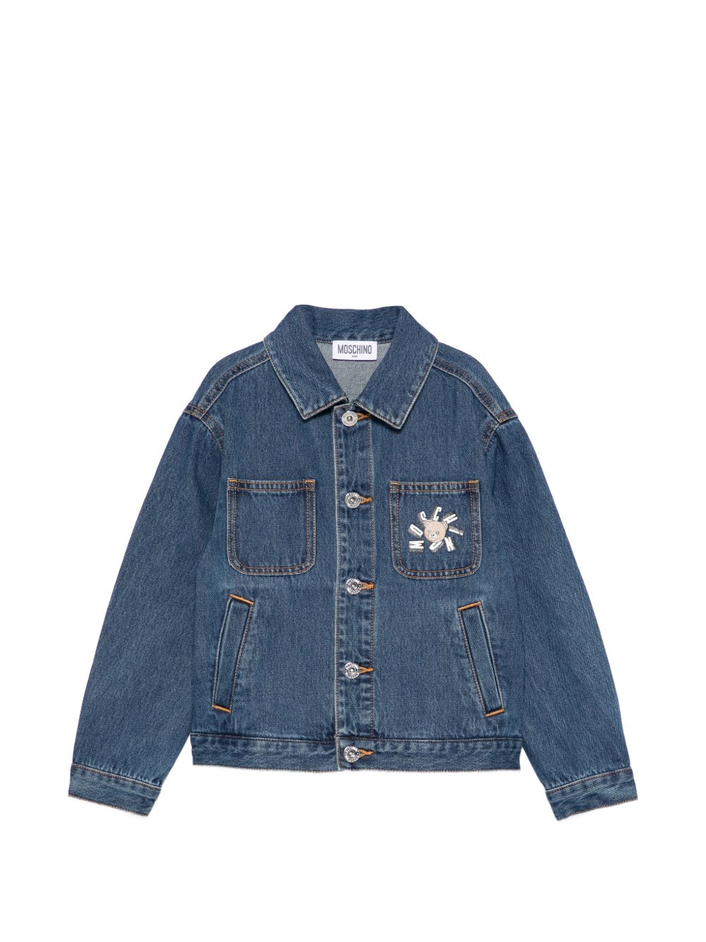 Giacca in denim con patch ricamata HUS05LL0E35 41104 MOSCHINO KIDS