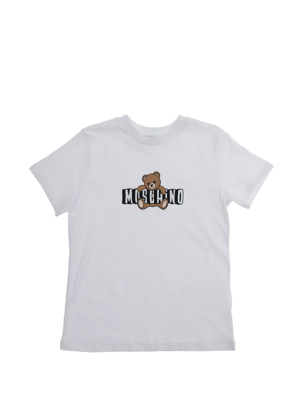 T-shirt in cotone con logo orsetto HZM058LAA03 10101 MOSCHINO KIDS