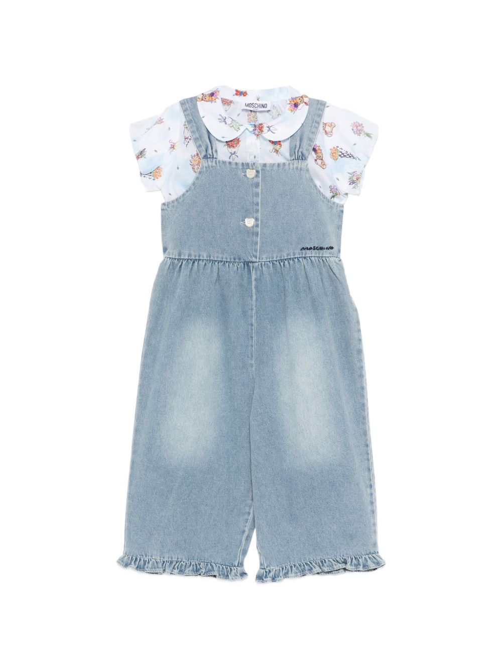 Tutina in denim con blusa floreale MDG01NL0E33 83281 MOSCHINO KIDS