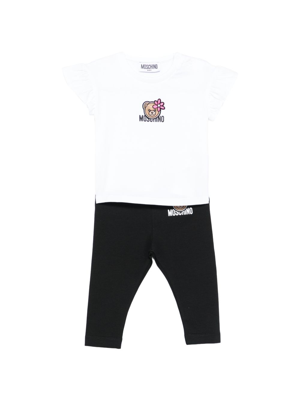 Completo t-shirt e leggings con logo MDG01ULBA00 80359 MOSCHINO KIDS