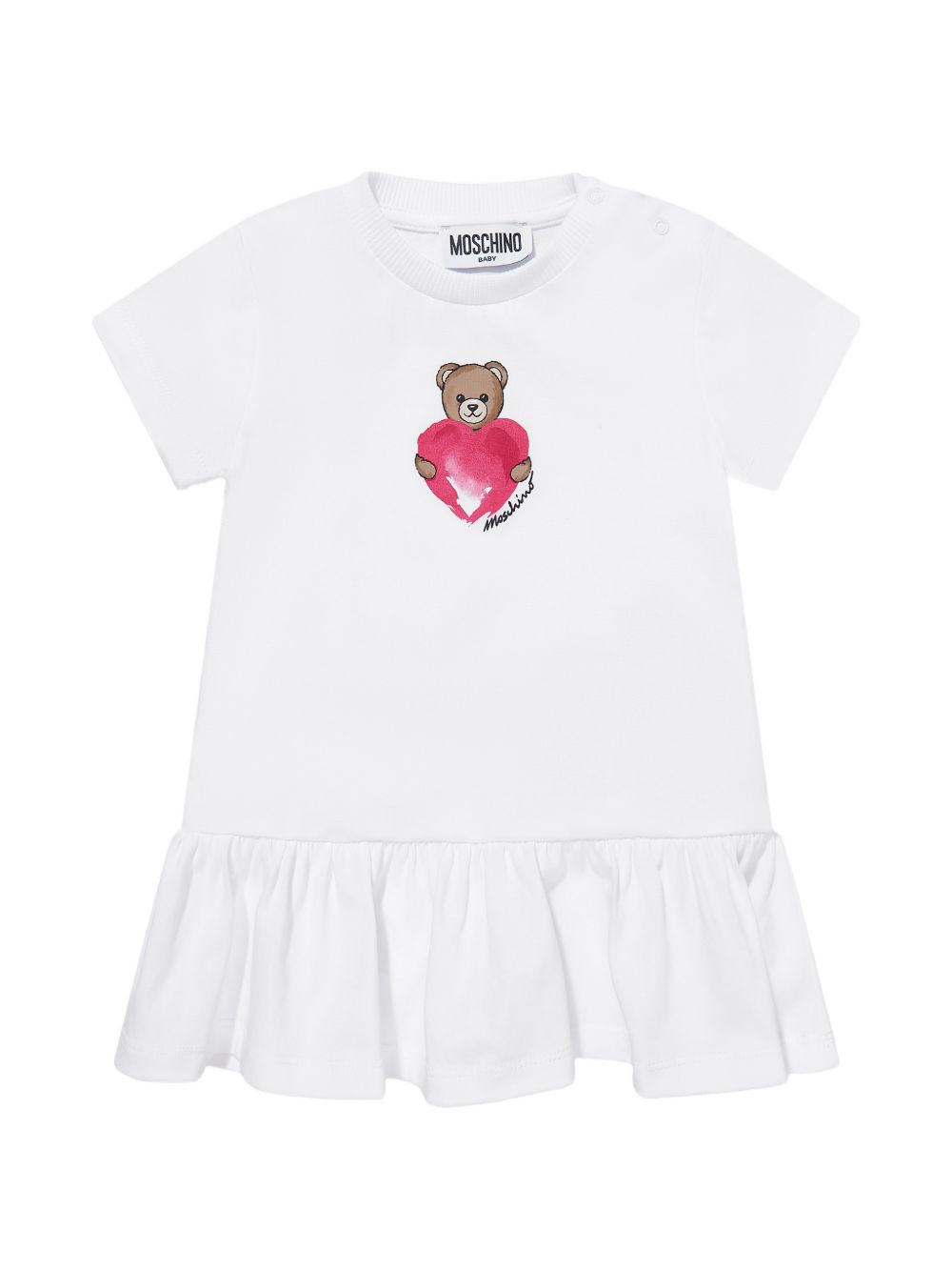 Abito con balza e stampa orsetto MDV0DJLAA02 10101 MOSCHINO KIDS