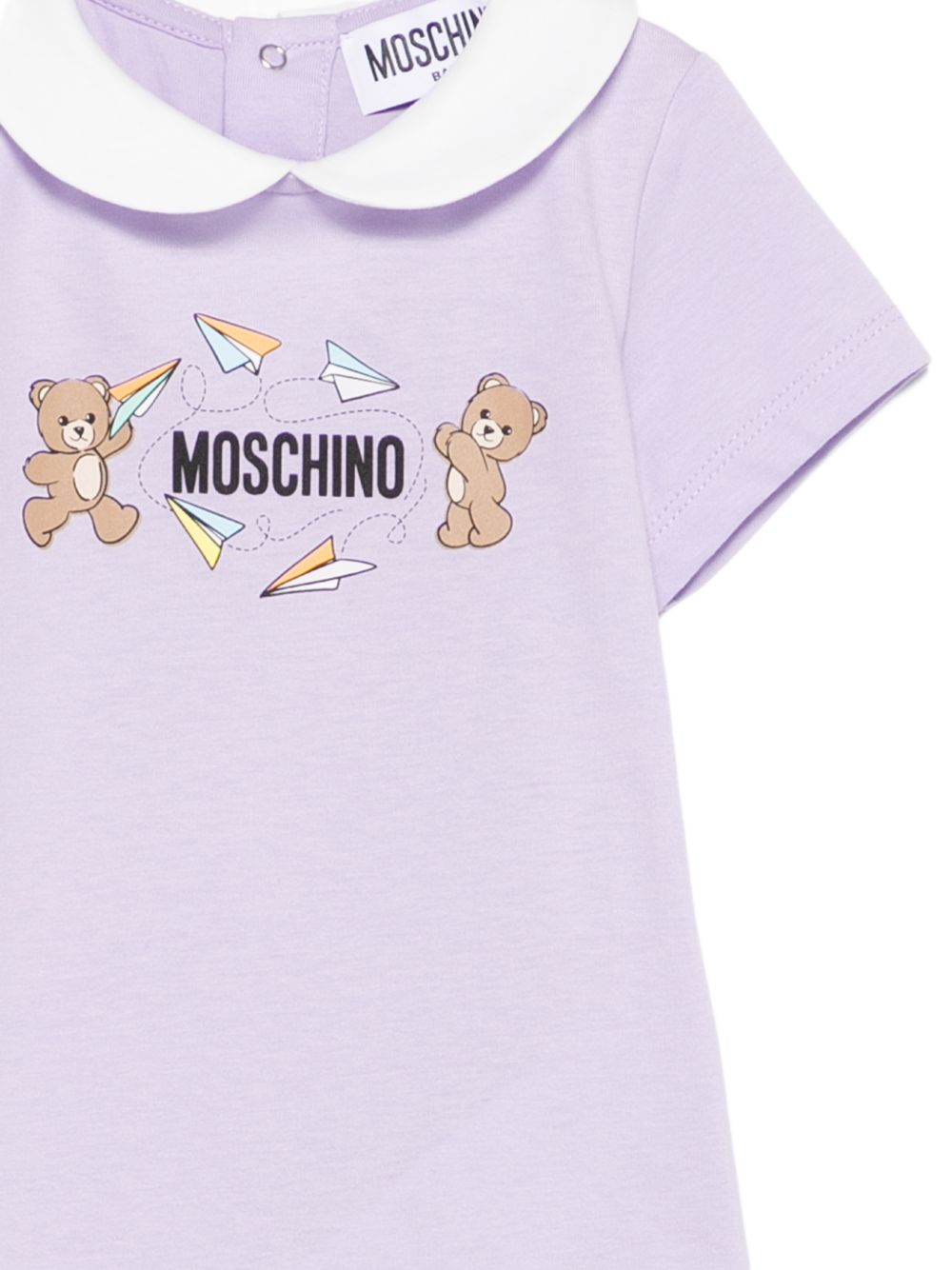 Tutina in cotone con colletto lavanda MUT04OLAA01 51683 MOSCHINO KIDS