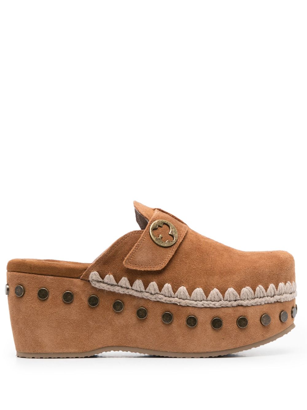 Zoccoli con zeppa in pelle scamosciata cognac MUSW611001A COG MOU