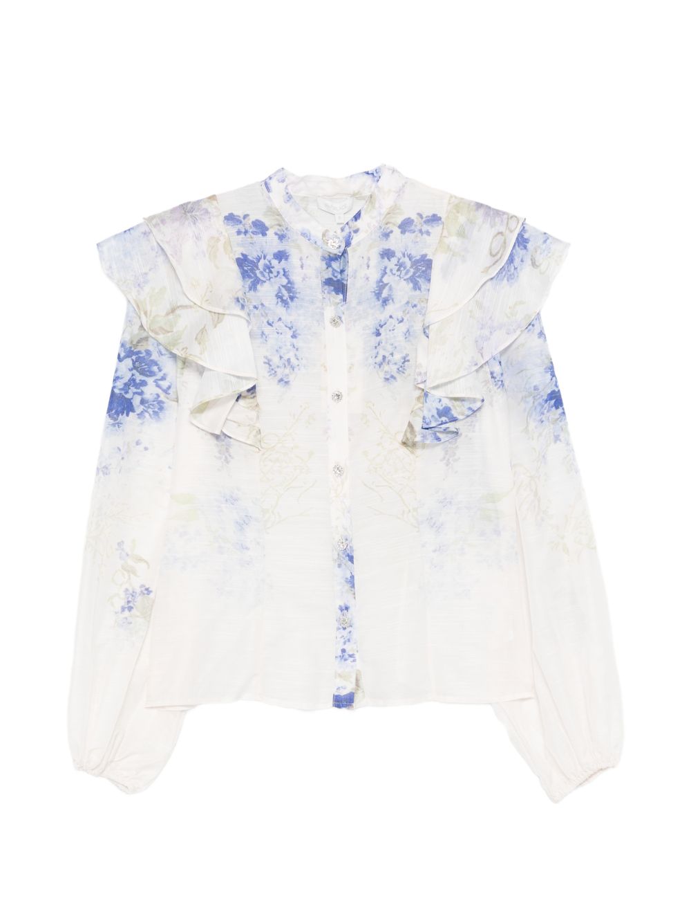 Camicia a fiori con ruche e collo alla coreana P26A407 1000 PAPERLACE