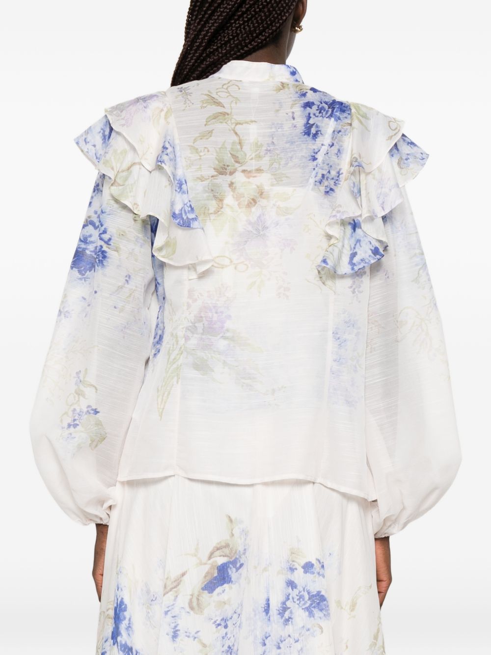 Camicia a fiori con ruche e collo alla coreana P26A407 1000 PAPERLACE