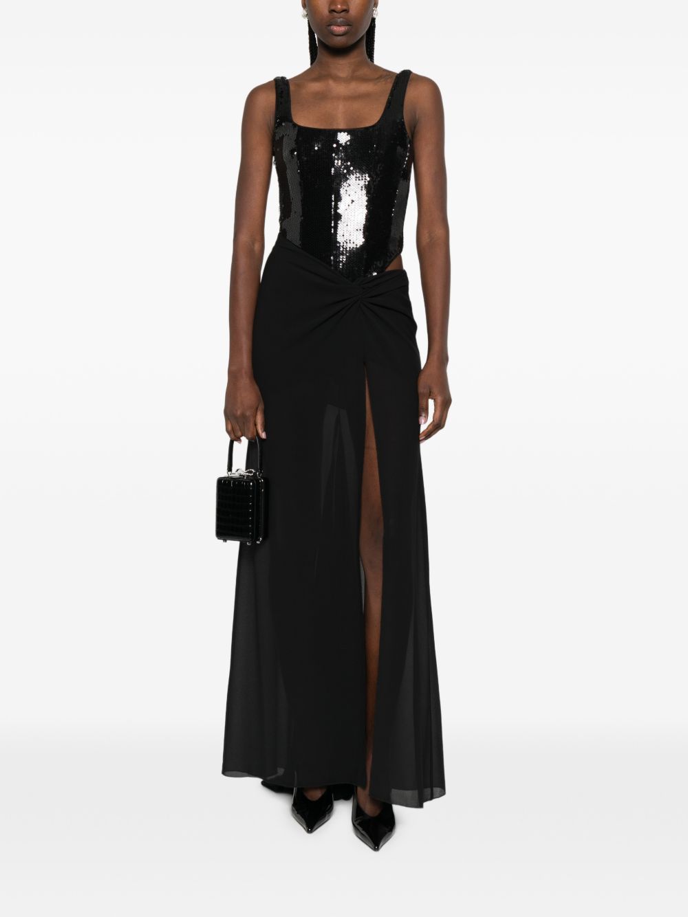 Abito lungo con paillettes e tulle 8A1629J401 K103 PATRIZIA PEPE