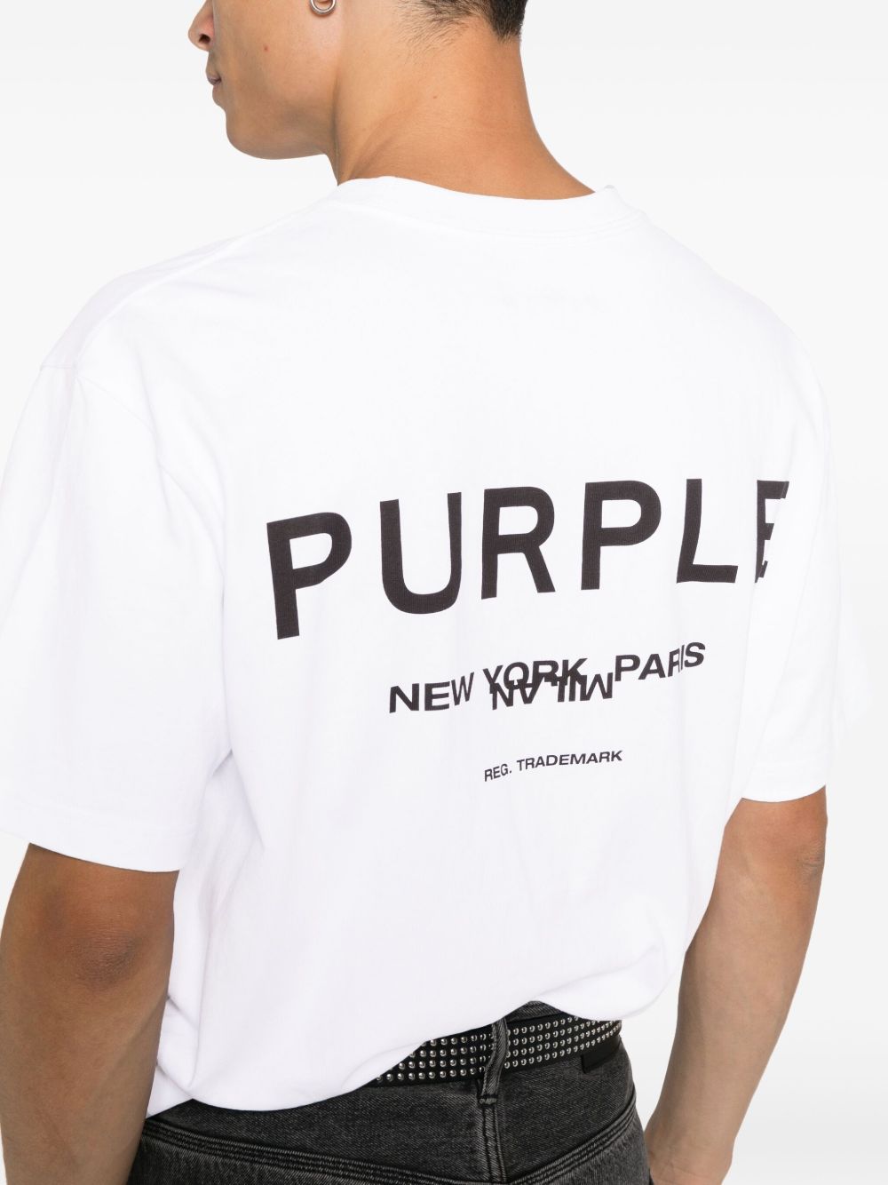 T-shirt girocollo con logo frontale P117HWSP126 WHITE PURPLE BRAND