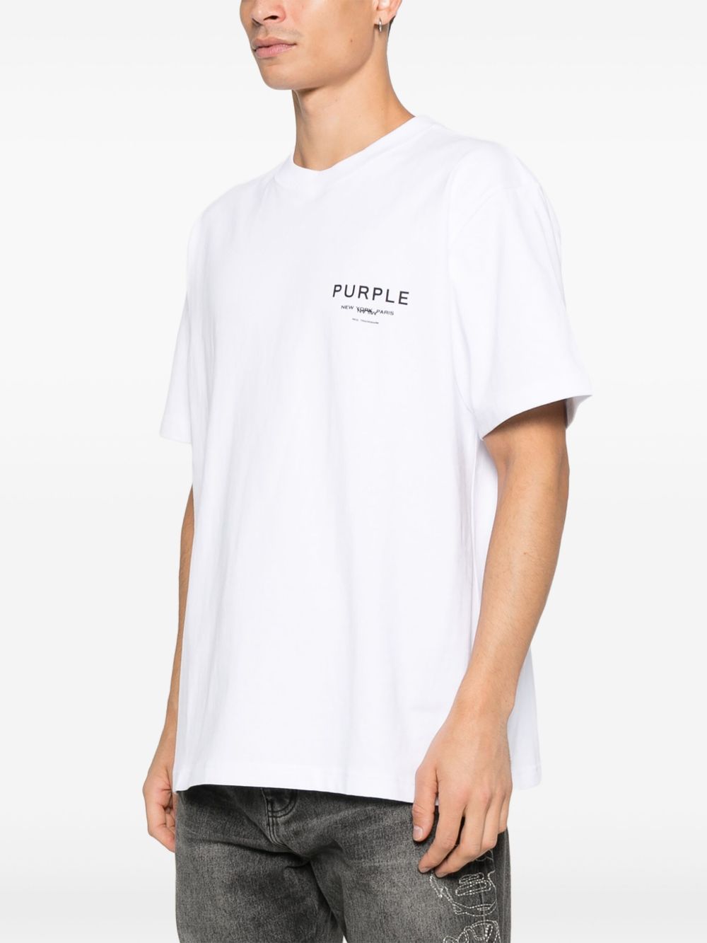 T-shirt girocollo con logo frontale P117HWSP126 WHITE PURPLE BRAND