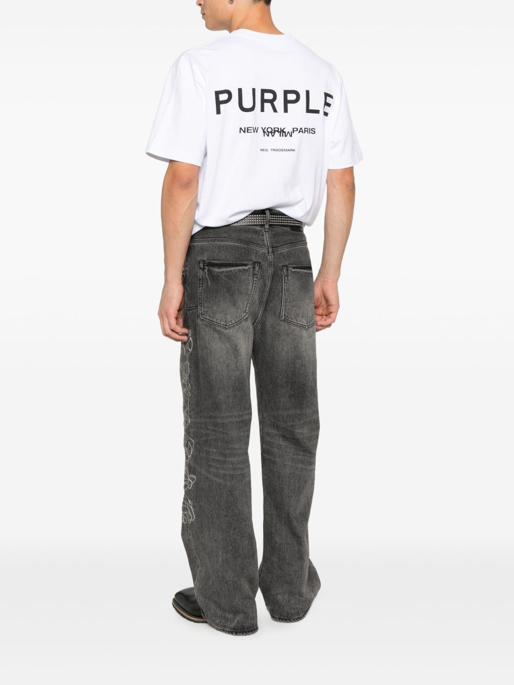 T-shirt girocollo con logo frontale P117HWSP126 WHITE PURPLE BRAND