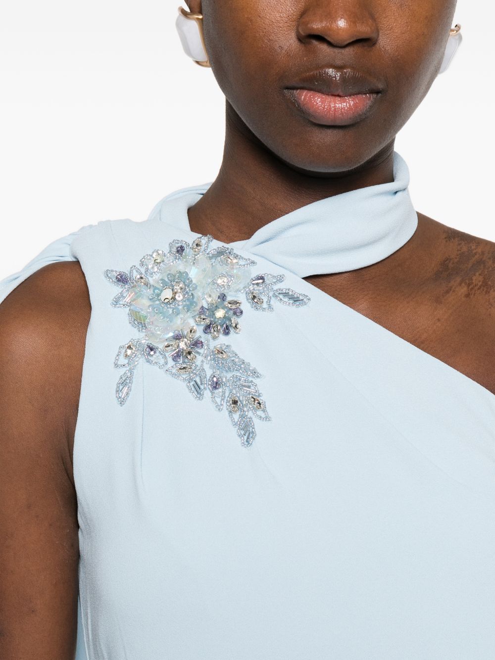 Abito monospalla in poliestere con spacco 1T1B6CRP0P670 CELESTE ROSA CLARA COCKTAIL